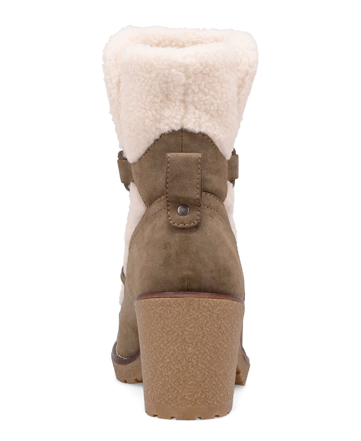 Mia Women's Holiday Cold Weather Sherpa Lace Up Block-heel Booties In Khaki,off-white