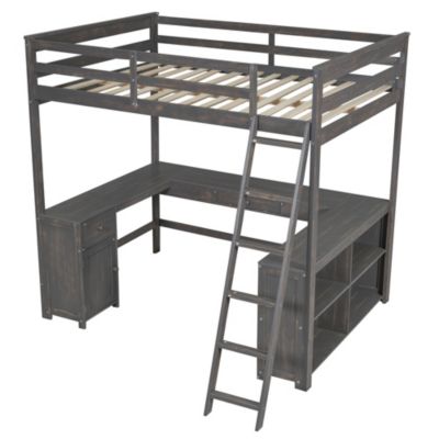 U-Shape Desk Storage Loft Bed - Full