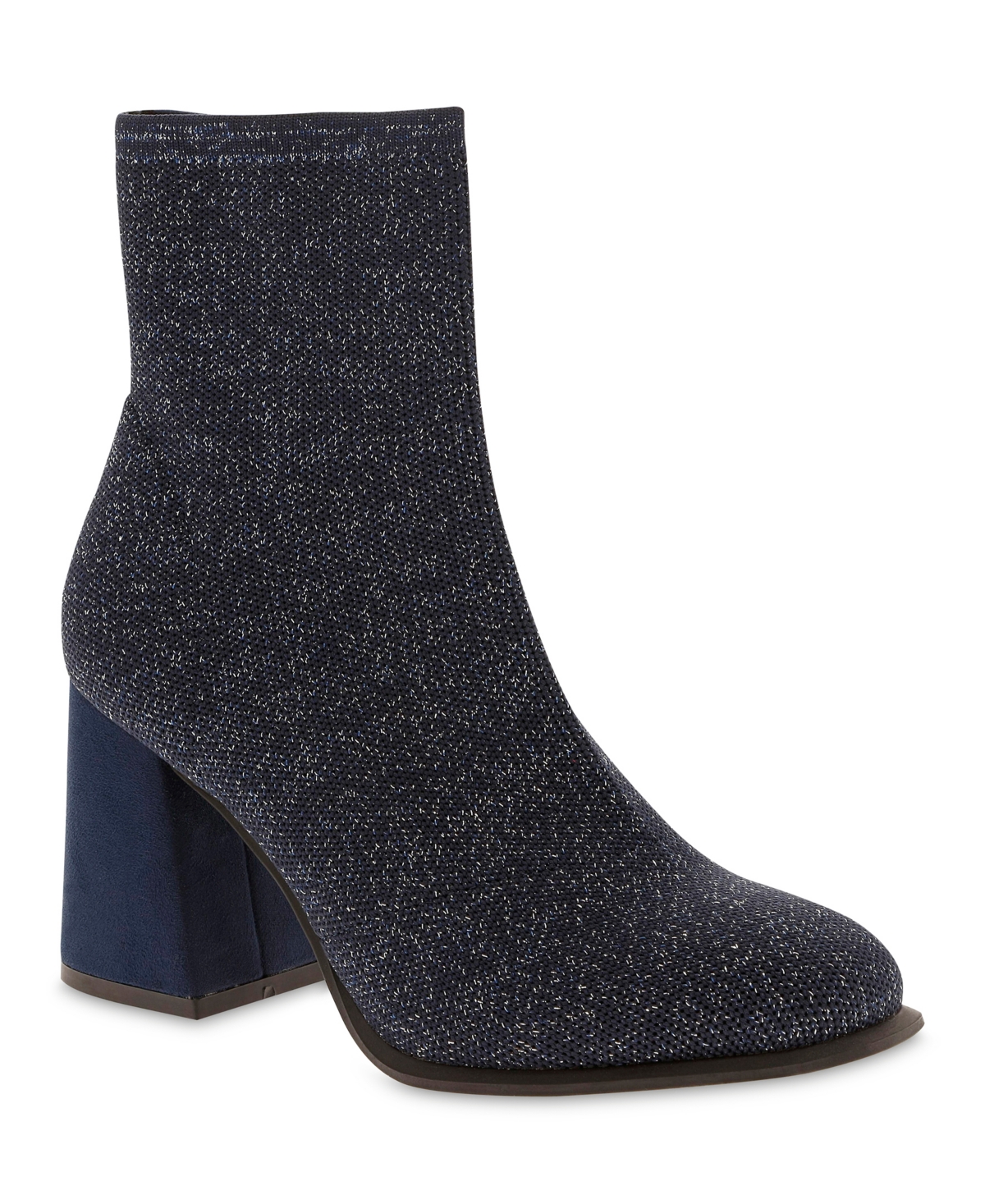 Mia Women's Piana Block Heel Knit Sock Booties -Silver Shimmer