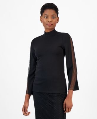 Anne Klein - Women's Sernity Knit Long-Embellished-Sleeve Top