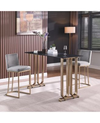  Set of 2 Modern Velvet Bar Stools in Gold/Grey