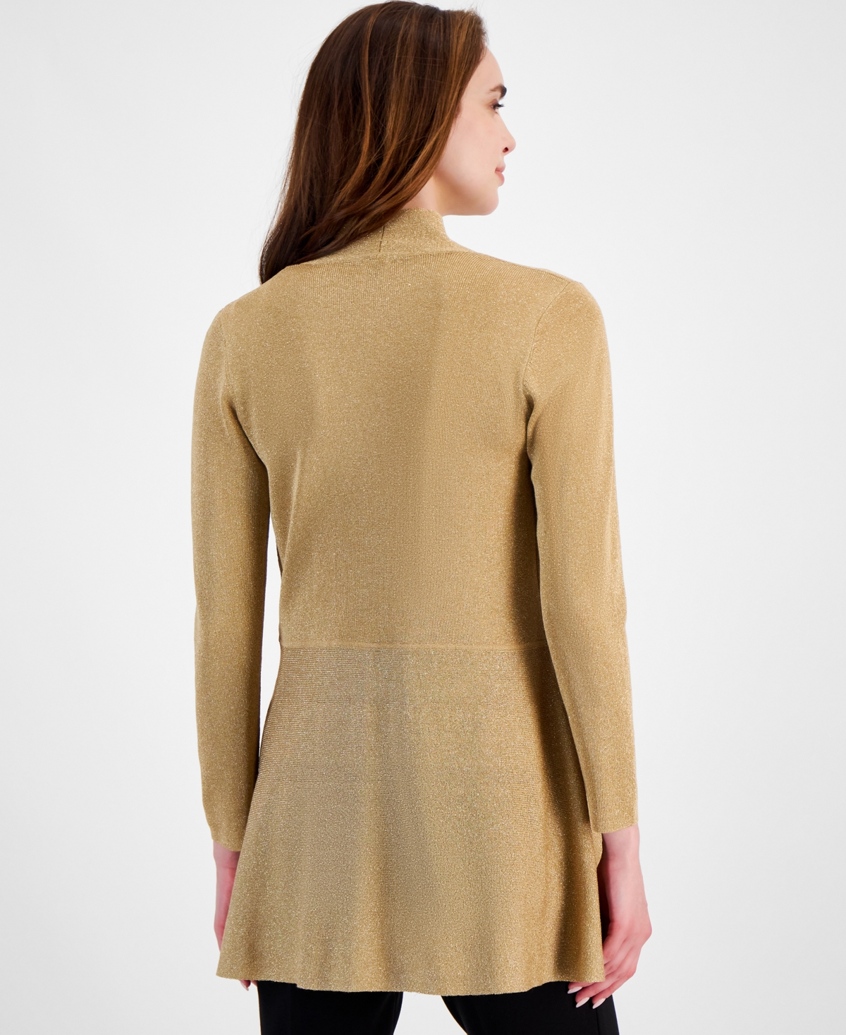 Anne Klein Women's Monterey Open-Front Long-Sleeve Shimmer Cardigan