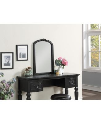 Simplie Fun Bedroom Classic Vanity Set Wooden Carved Mirror Stool Drawers Black Color