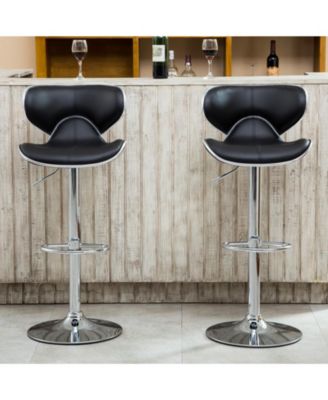 Adjustable Upholstered Swivel Barstool Set of 2, Black