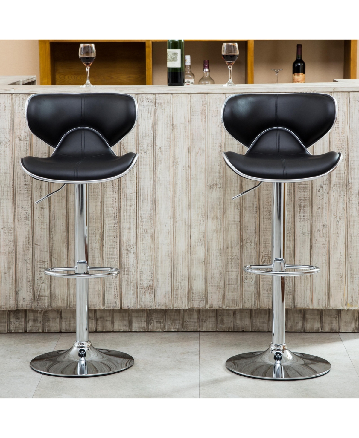 Streamdale Adjustable Upholstered Swivel Barstool Set of 2, Black