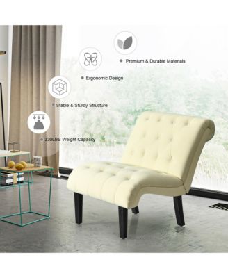 Armless Accent Chair Upholstered Tufted Lounge Chair Wood Legs Beige