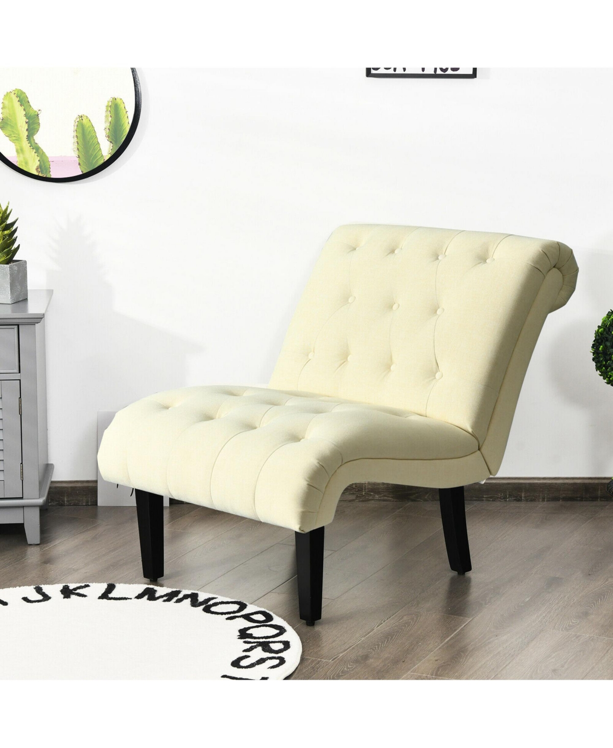 Gymax Armless Accent Chair Upholstered Tufted Lounge Chair Wood Legs Beige