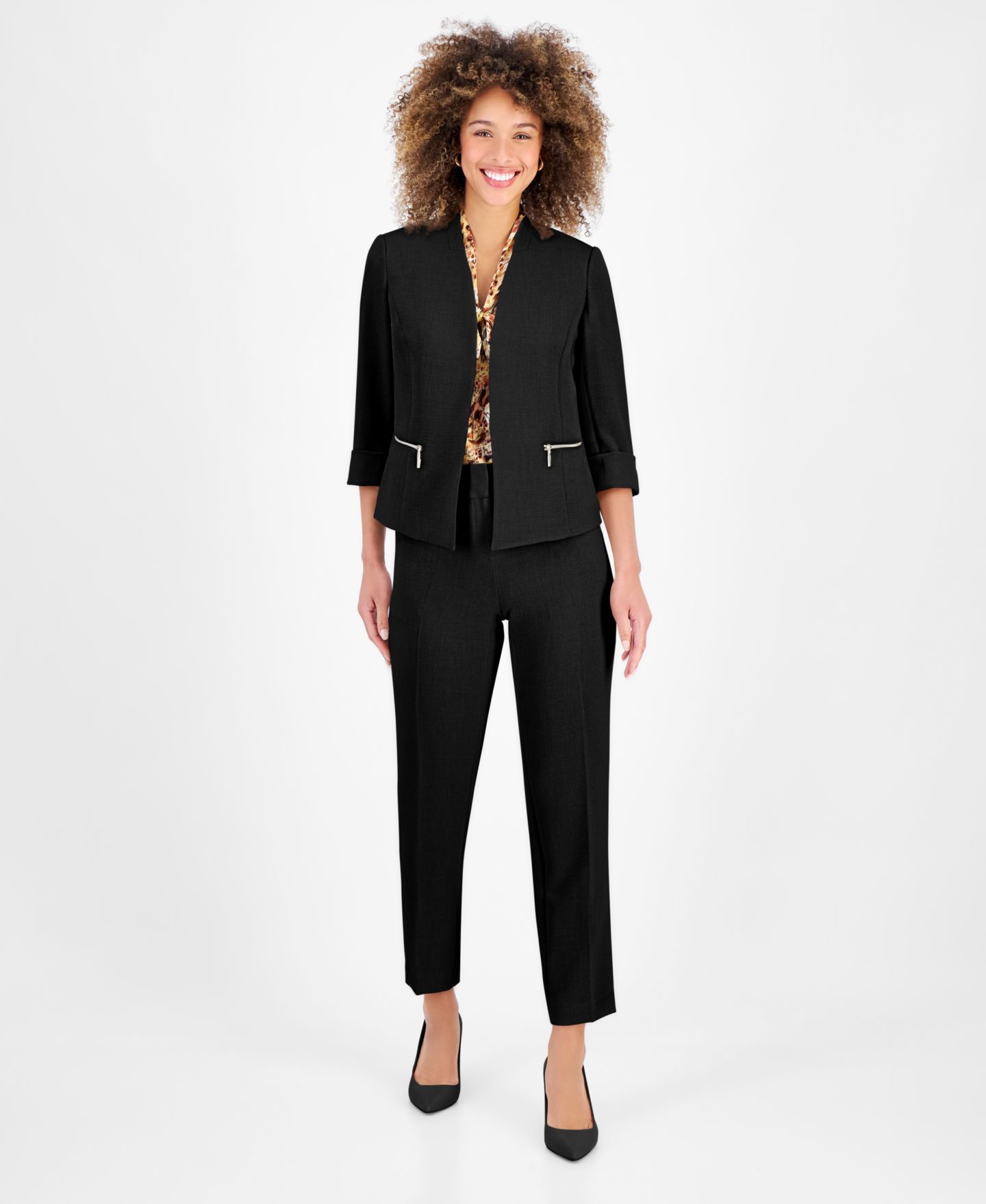 Женский пиджак Kasper Stretch Crepe Collarless ¾-Sleeve Blazer, Regular & Petite, цвет: Чёрный — фото 9