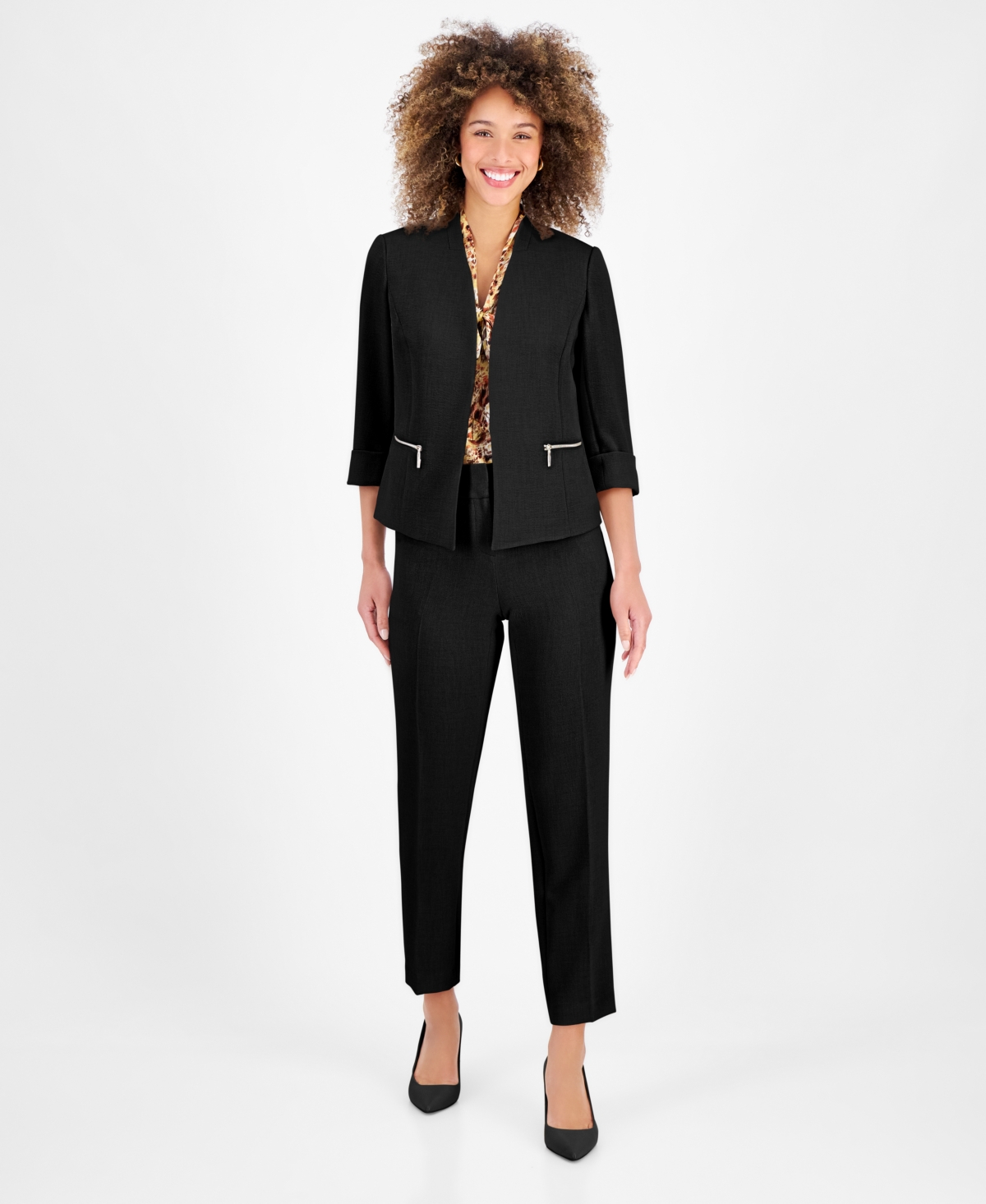 Kasper Women's Stretch-crepe Open-collar Blazer In Black