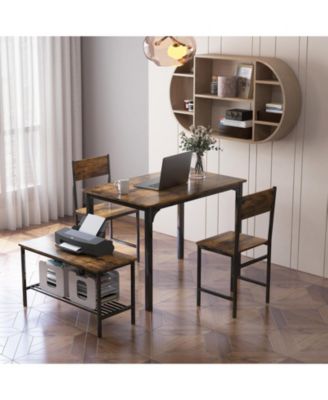 4 Pieces Rustic Dining Table Set with 2 Chairs and Bench