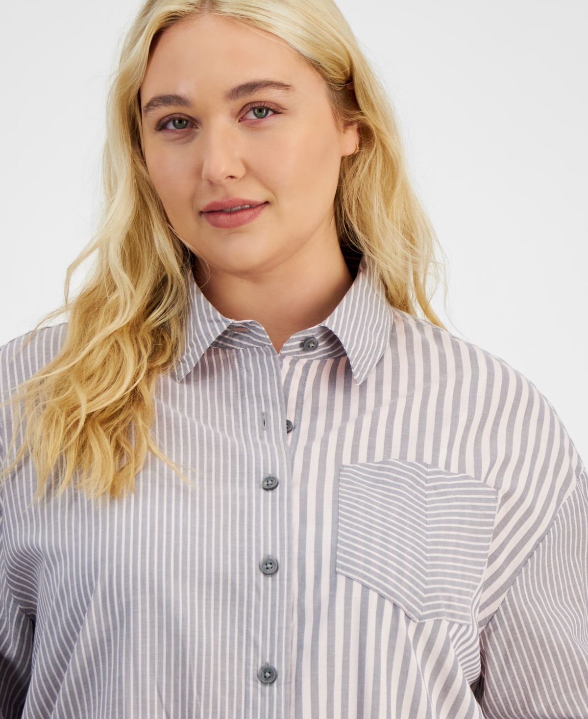On 34th Trendy Plus Size Striped Relaxed-Fit Shirt, Created for Macy's