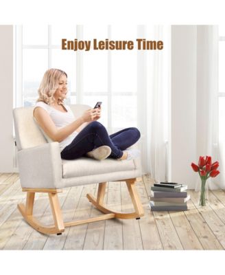 Mid Century Fabric Rocking Chair Upholstered Accent Armchair Lounge Chair Gray