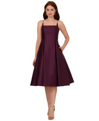Adrianna Papell Mikado Square-Neck Fit & Flare Midi Dress - Macy's