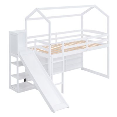 Streamdale Twin Loft Bed with Slide, Shelves, Light