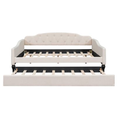 Full Size Upholstered Tufted Daybed With Twin Size Trundle