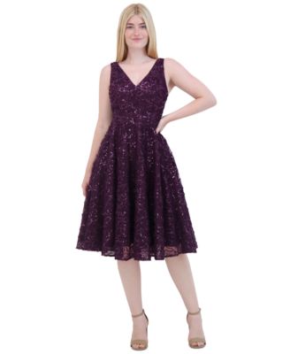 Eliza J - Petite V-Neck Sleeveless Sequin A-line Dress