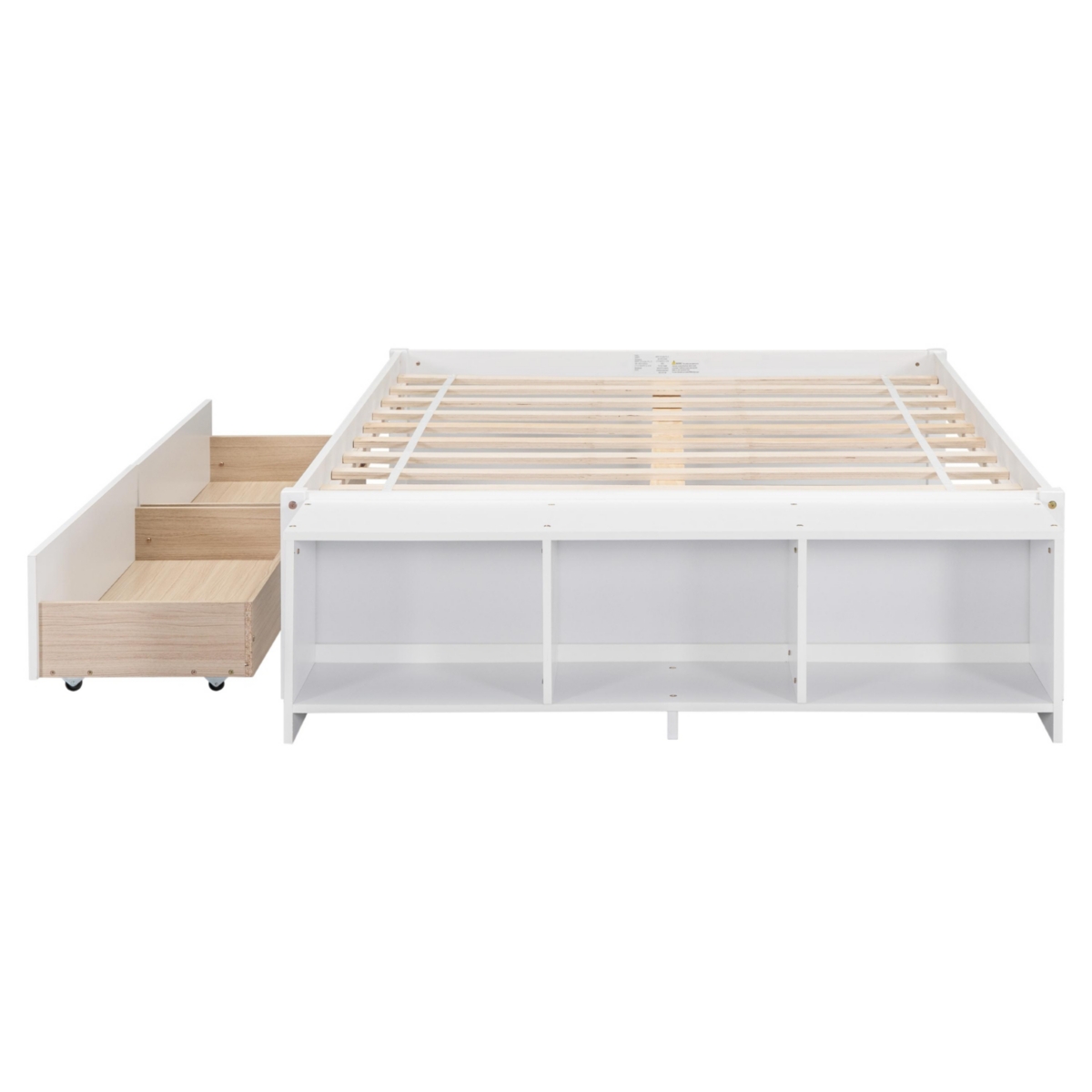 Streamdale Furniture Size Bed With Storage Case, 2 Storage Drawers, Lengthwise Support Slat,- White