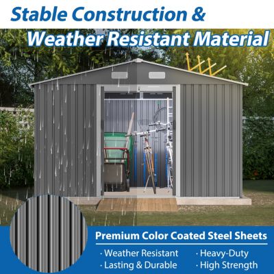 Galvanized Steel Storage Shed, 10x8 with Sliding Doors