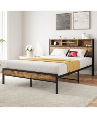 Metal Platform Bed with Storage & Charging Station