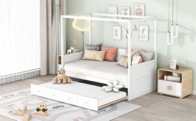 Streamdale Twin Size Canopy Day Bed With Twin Size Trundle, White
