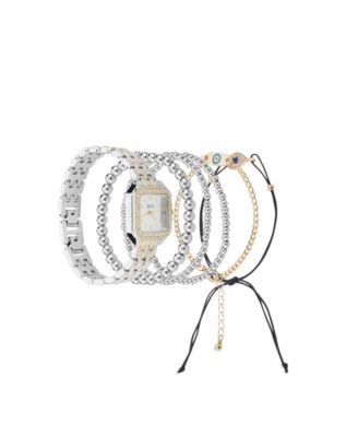 Women's Shiny Silver or Gold Metal Alloy Band Analog Watch 26mm Gift Set