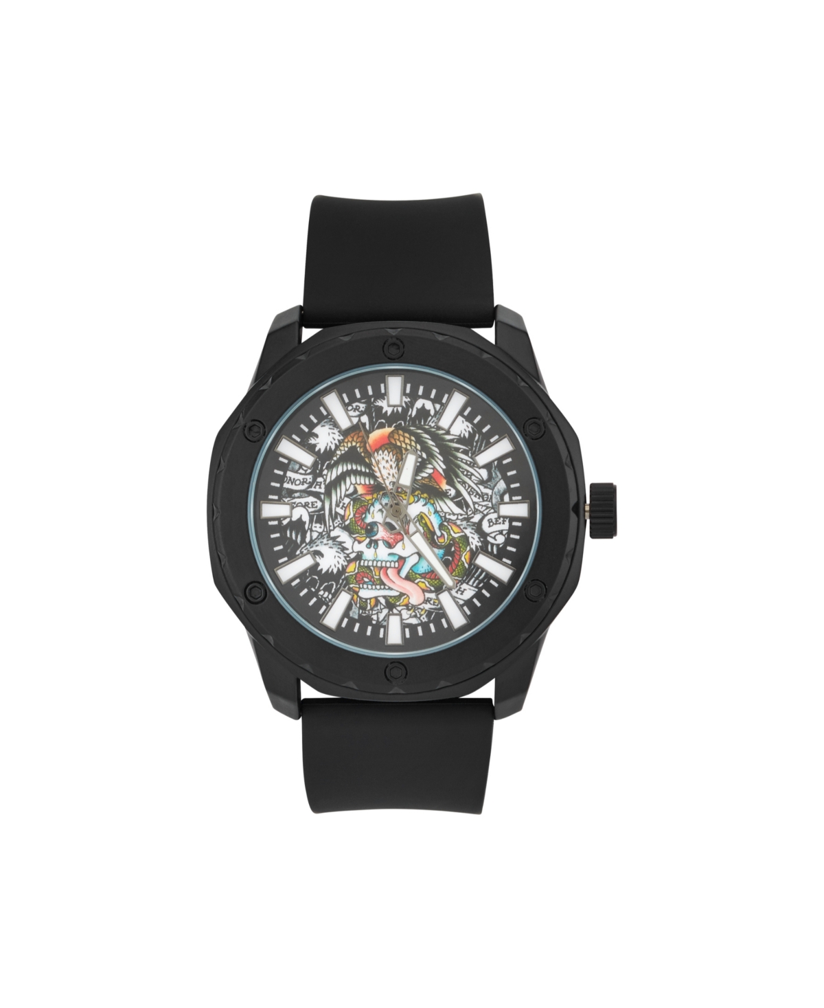 Men's Matte Black Silicone Strap Analog Watch 47mm - Black