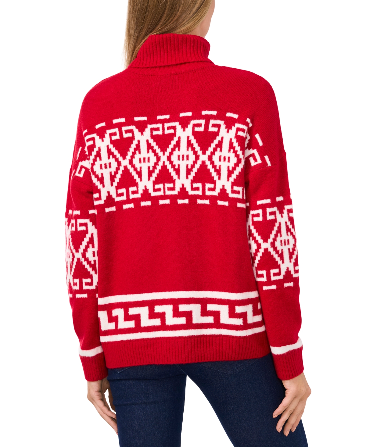 Cece Fair Isle Turtleneck Sweater In Glamour Red