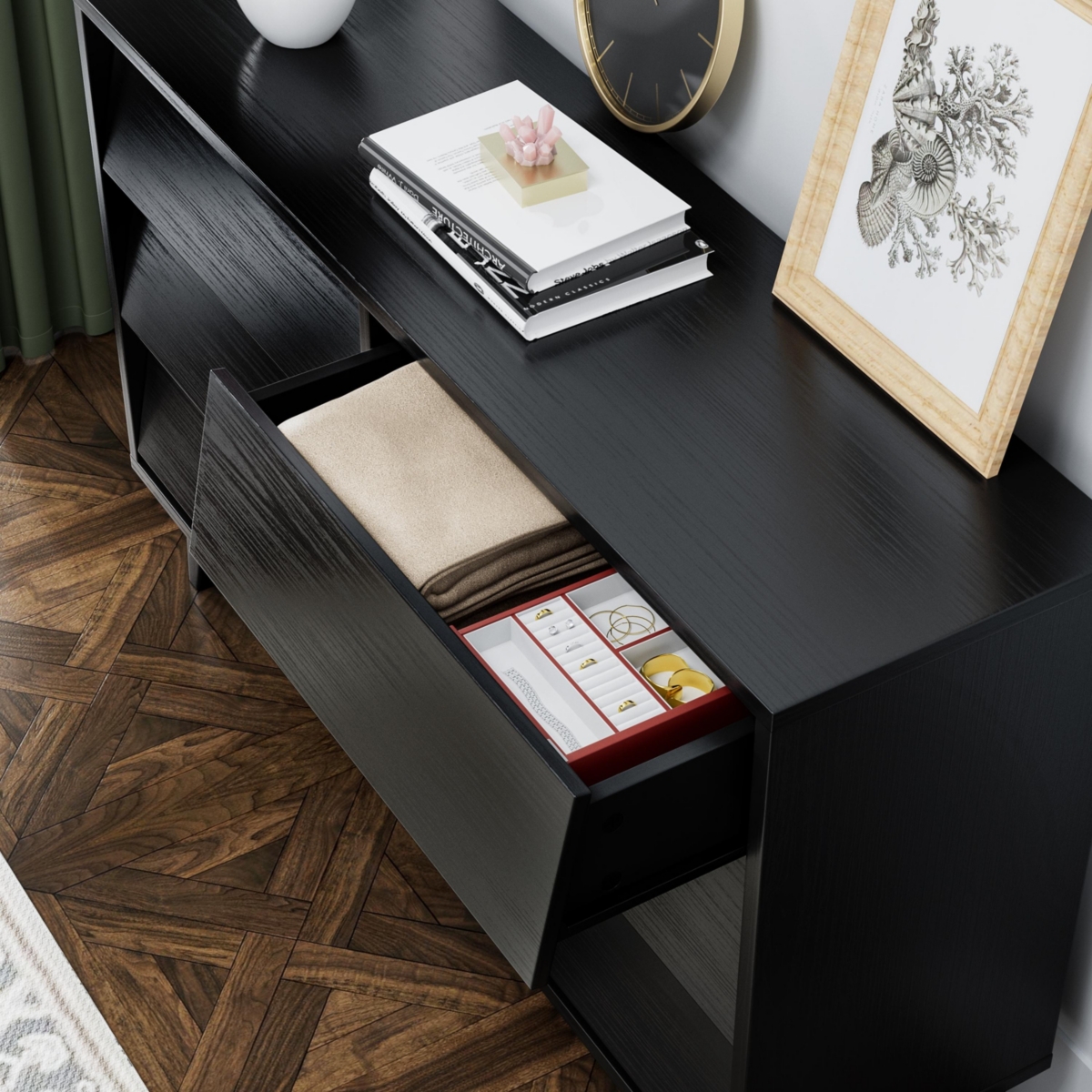 Streamdale Furniture 6 Drawer Double Dresser Features Vintage-style and Bevel Design