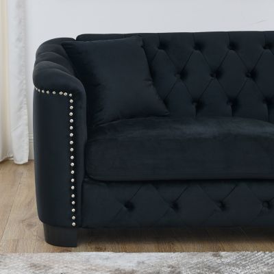 Streamdale Classic Velvet 3-Person Chesterfield Sofa with Nailhead Trim