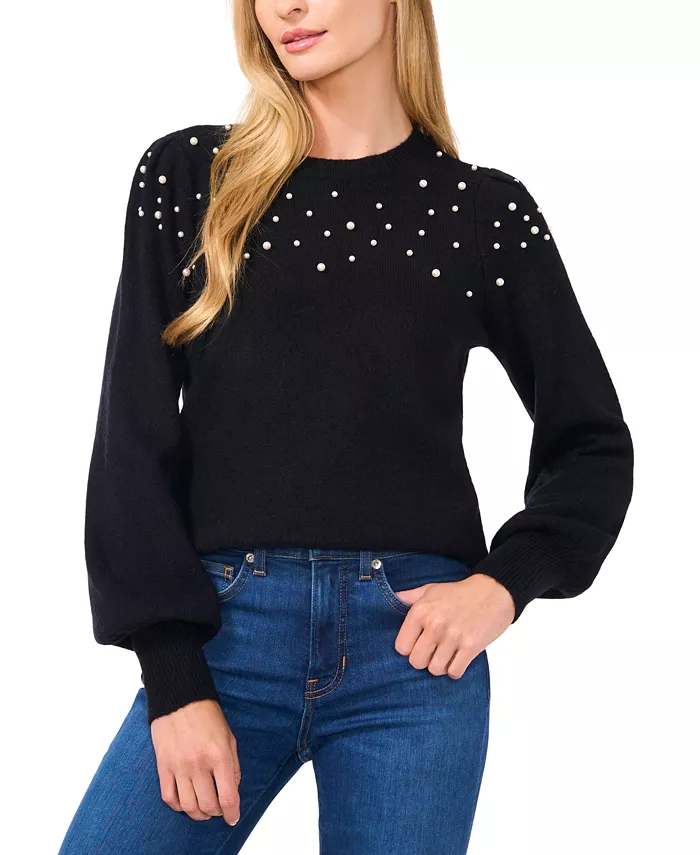 Women's Scattered-Pearl Crewneck Sweater