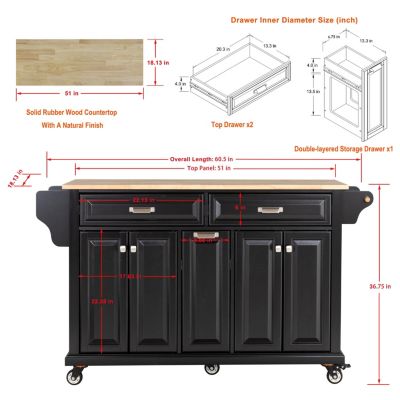 Cambridge Natural Wood Top Kitchen Island with Storage