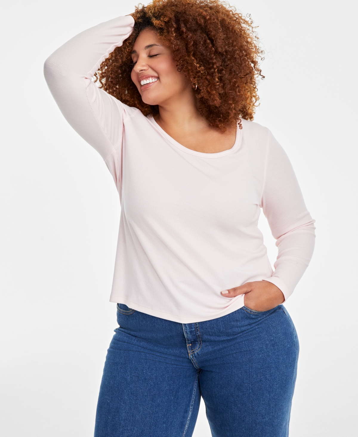 ON 34TH TRENDY PLUS SIZE SCOOP-NECK TOP, CREATED FOR MACY'S 