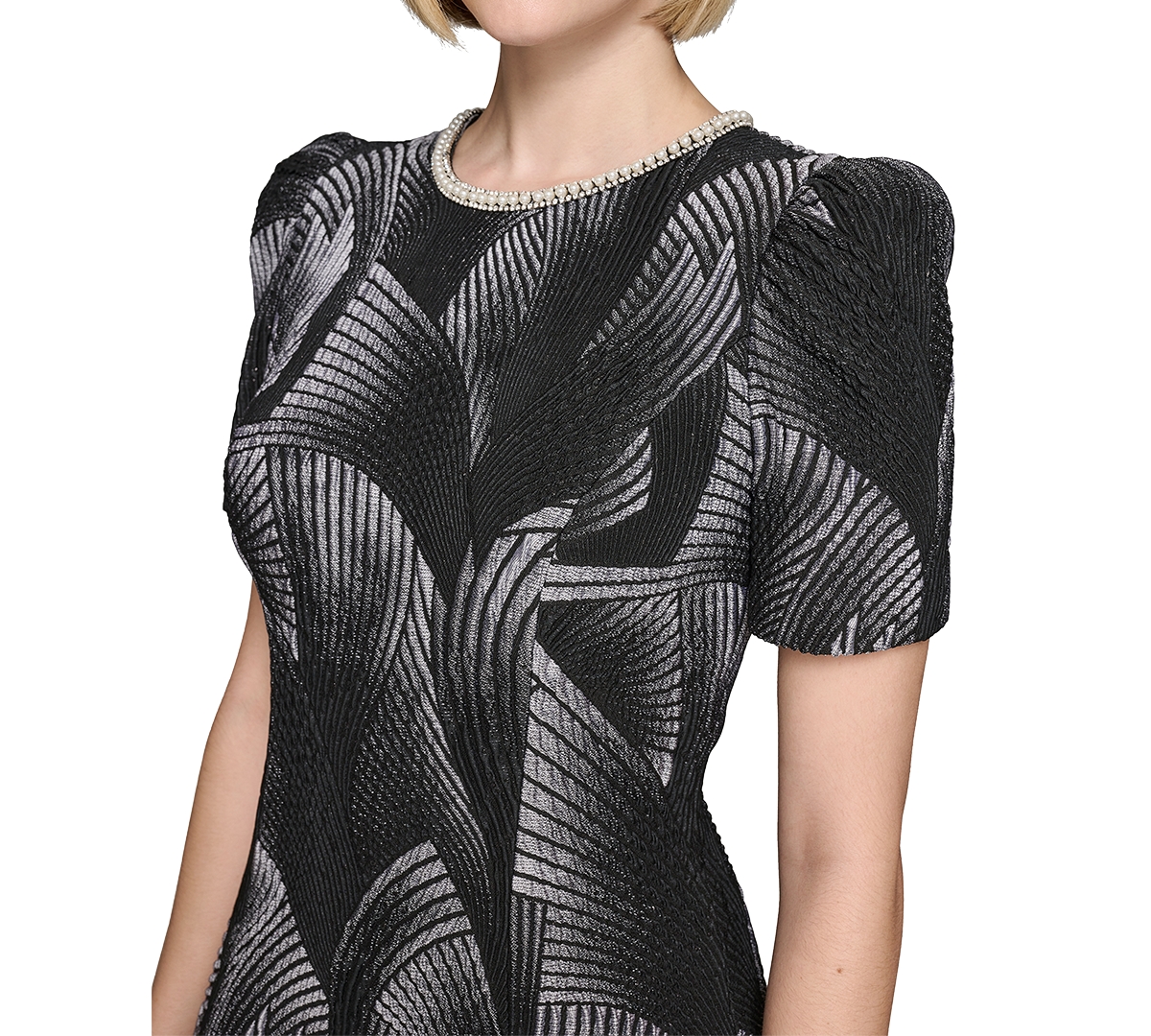 Karl Lagerfeld Paris Women's Fan-Texture Embellished Dress -sft Wt