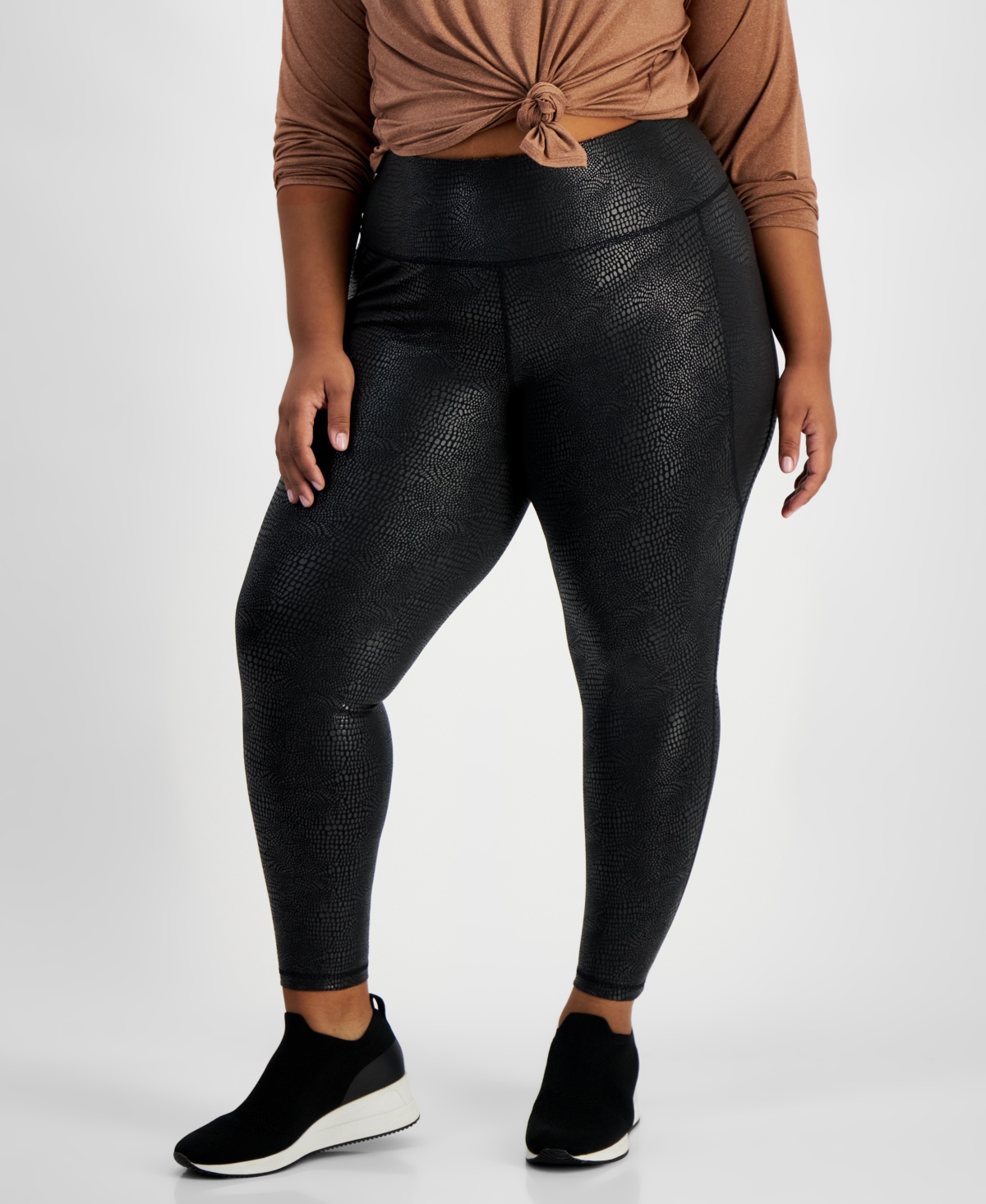 Id Ideology Plus Size Metallic Animal-Print Leggings, Created by Macy's