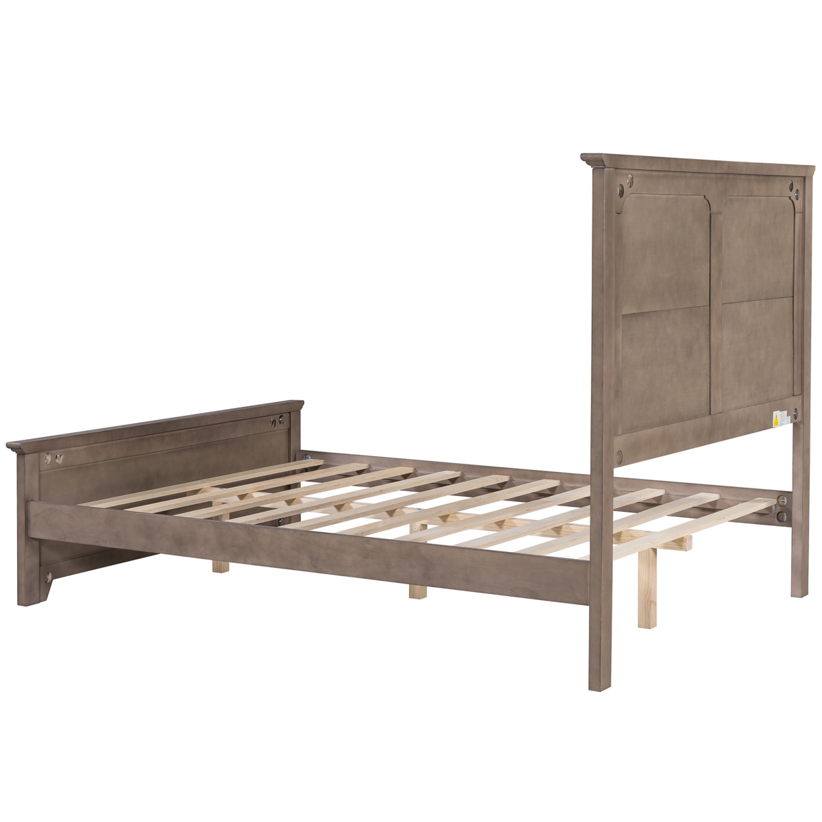 Streamdale Furniture Farmhouse Wooden Platform Size Bed with Panel Design Headboard and Footboard for Teenager,- Ash brown