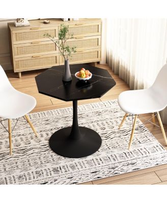 Modern Marble Coffee Table, Octagonal, Metal Base