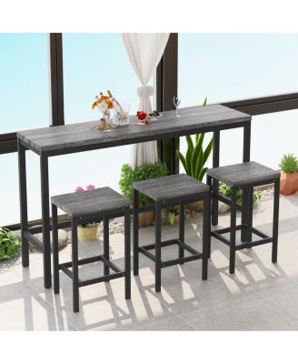  Gray Modern Dining Table Set with 3 Stools