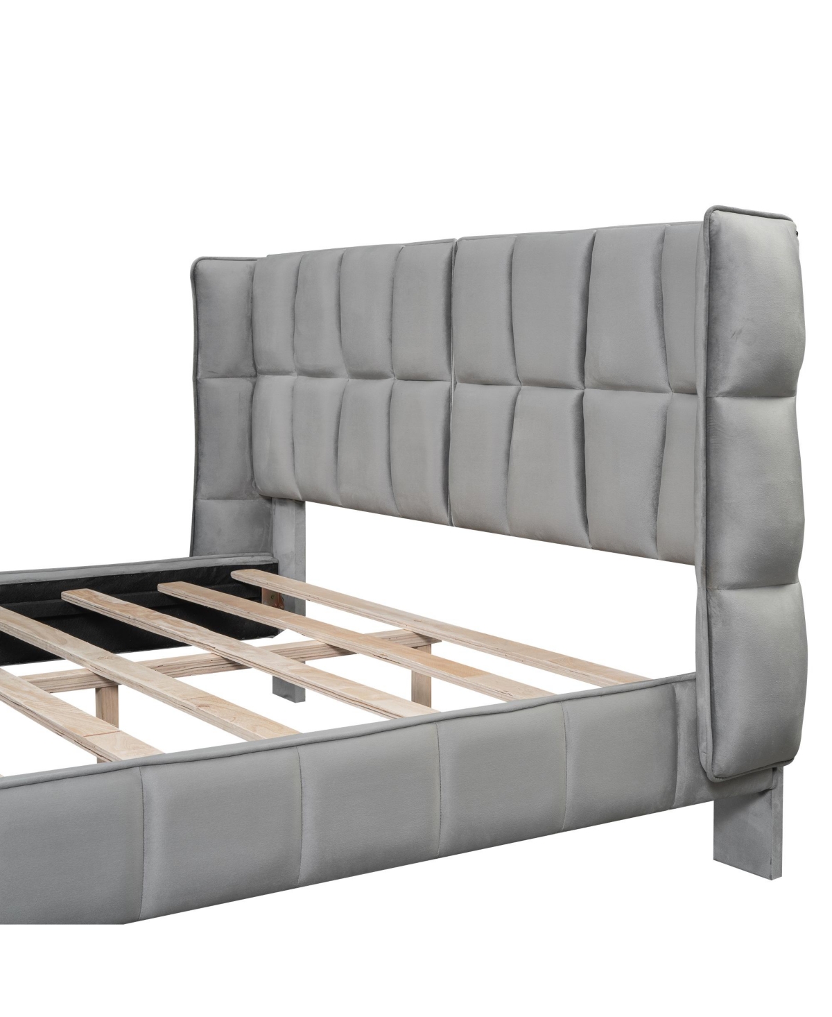 Streamdale Furniture Elegant Velvet Upholstered Platform Bed, Queen Size,- Gray