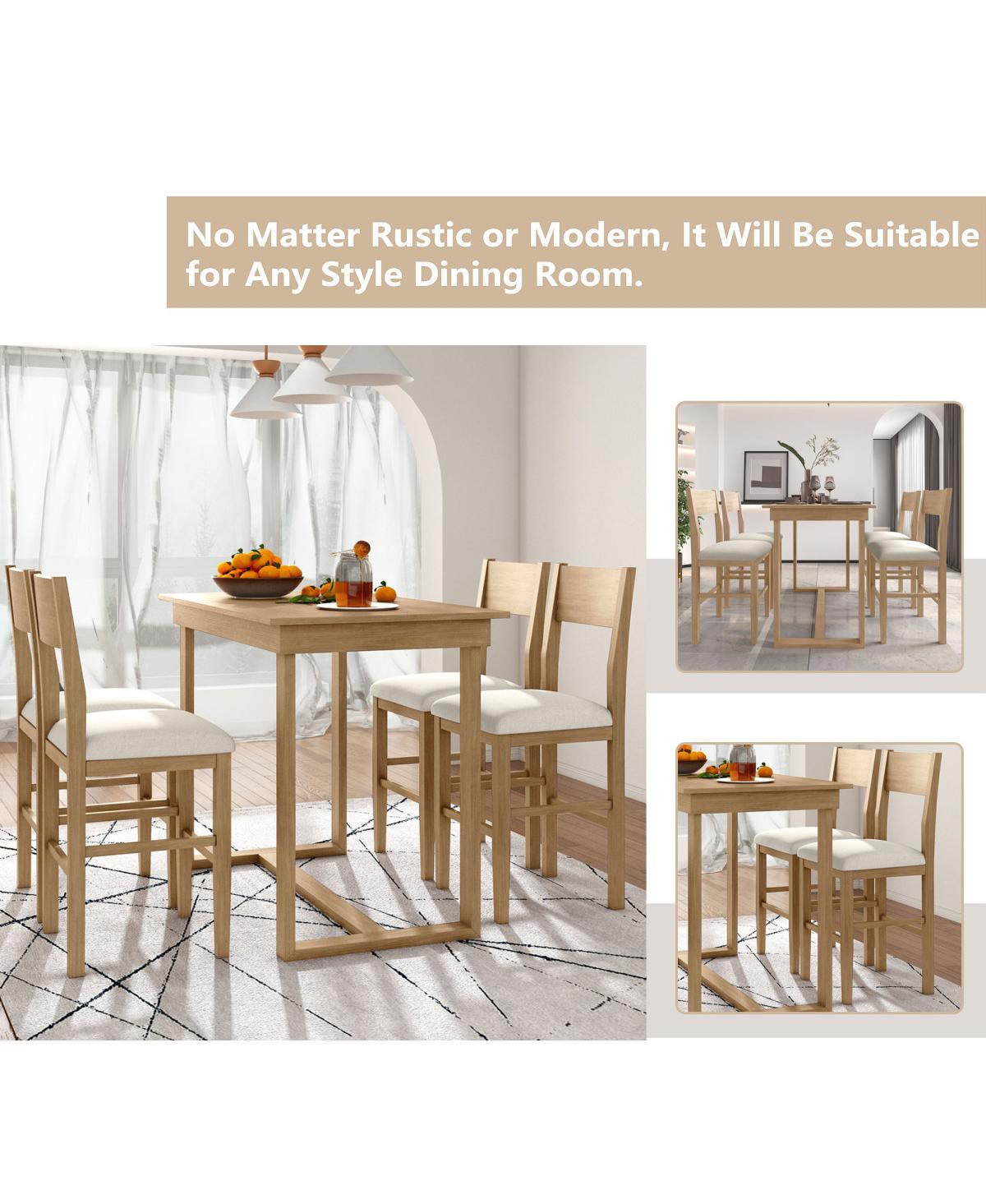 Streamdale Furniture 6-Piece Wood Dining Table Set Kitchen With Upholstered Bench And 4 Chairs