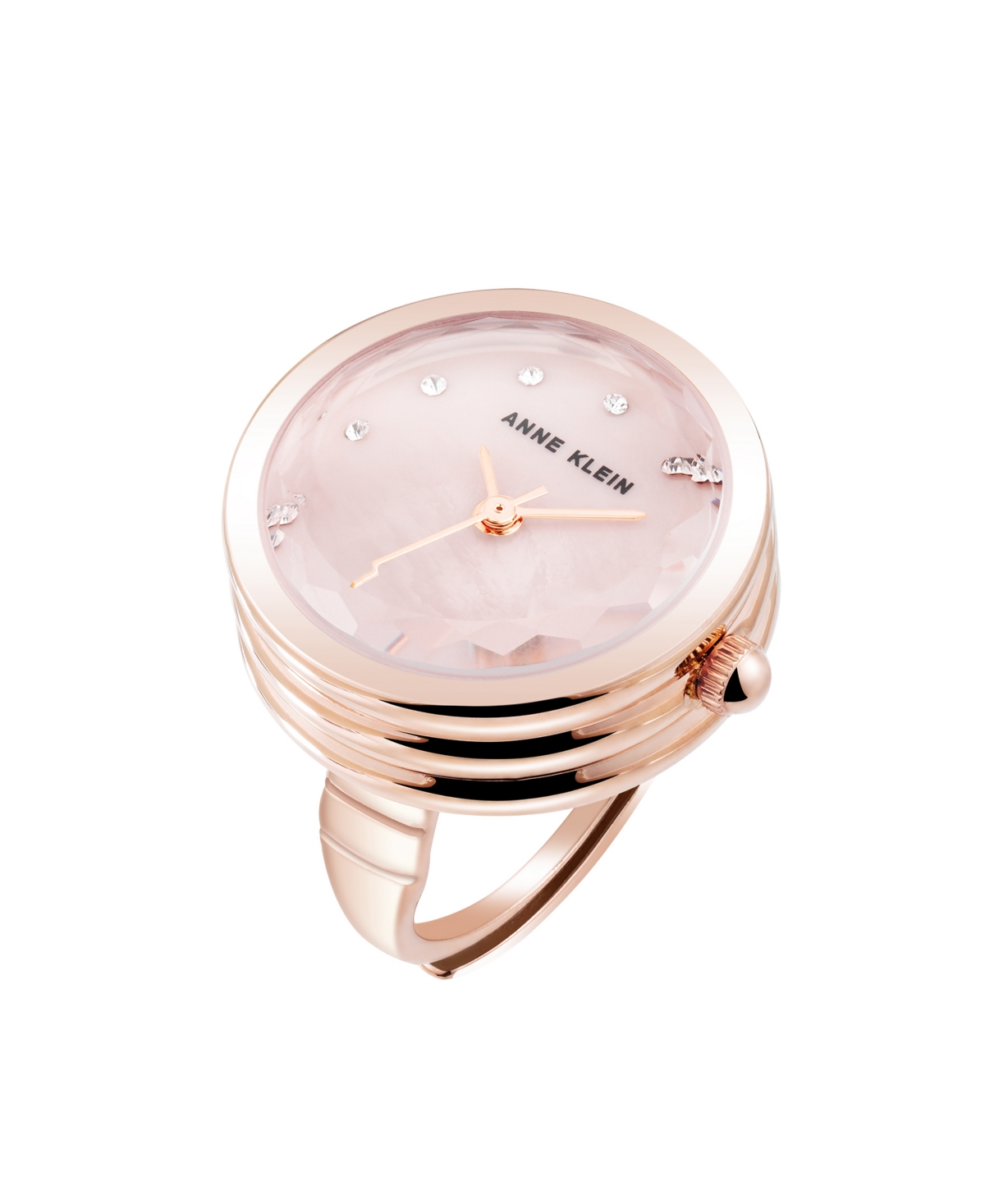 Women's Quartz Faceted Crystal Rose Gold-Tone Alloy Metal Ring Watch, 20mm - Pink/Rose Gold-Tone