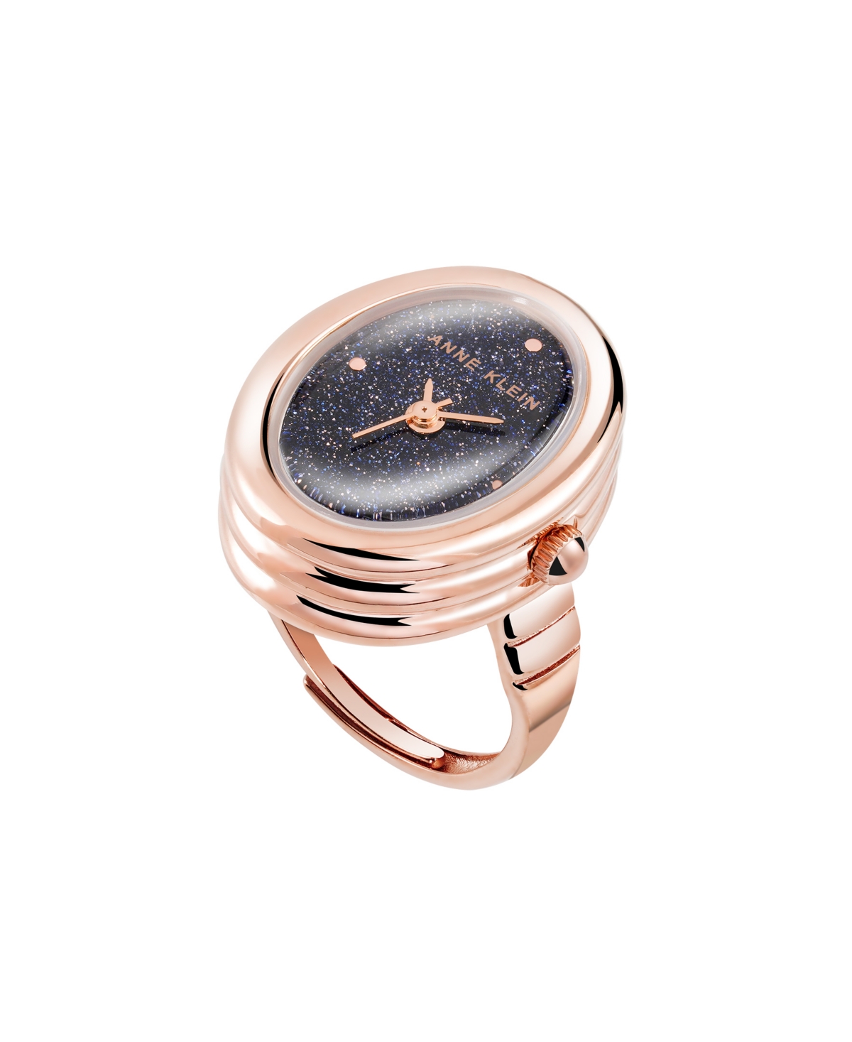 Anne Klein Women s Quartz Black Sandstone Gemstone and Gold Tone Alloy Metal Ring Watch 17mm Black Gold Tone Smart Closet