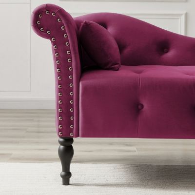 Elegant Velvet Chaise Lounge with Tufted Buttons and Nailhead Trim