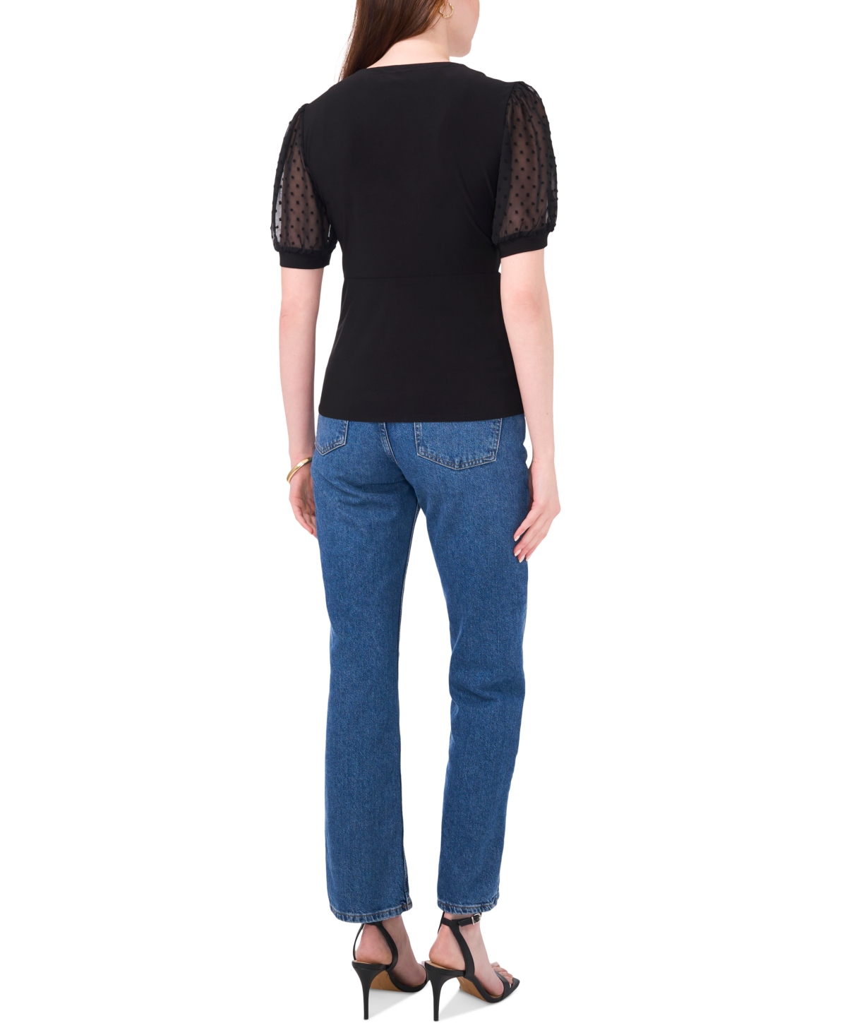 Sam & Jess Women's Wrap-Front Sheer Puff-Sleeve Top