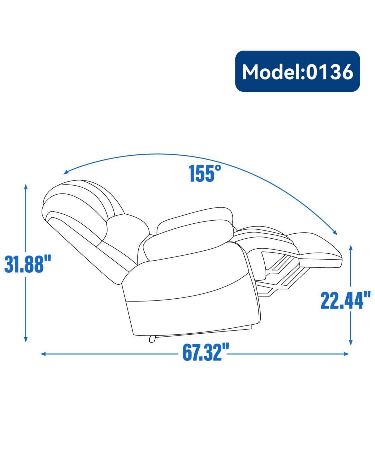 Streamdale Furniture Oversized Manual Fabric Recliner Chair for Large Individuals