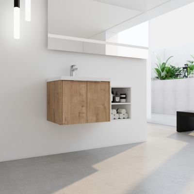 Wall-Mounted Vanity with Soft-Close Doors and Storage Shelves