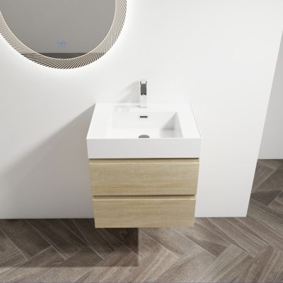 24" Wood Grain Vanity w/ Resin Sink & Soft-Close Drawers