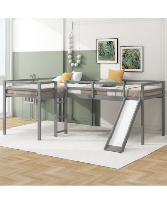 Streamdale L-Shaped Twin Size Loft Bed With Ladder And Slide, Gray
