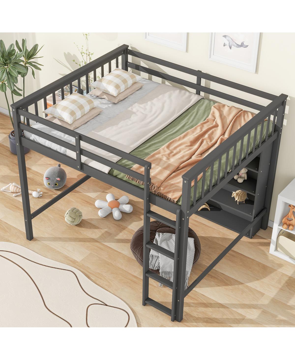Simplie Fun Full Size Loft Bed With 8 Open Storage Shelves And Builtin Ladder