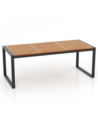 79" Acacia Wood 8-Person Patio Table with 1.9" Umbrella Hole, Adjustable Foot Pads