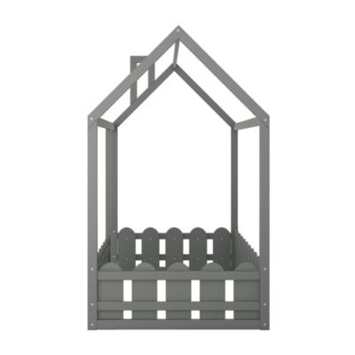 Streamdale Twin Size Wood Bed House Bed Frame With Fence, For Kids, Teens, Girl